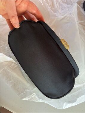 Elegant Black Satin Clutch with Gold Accent